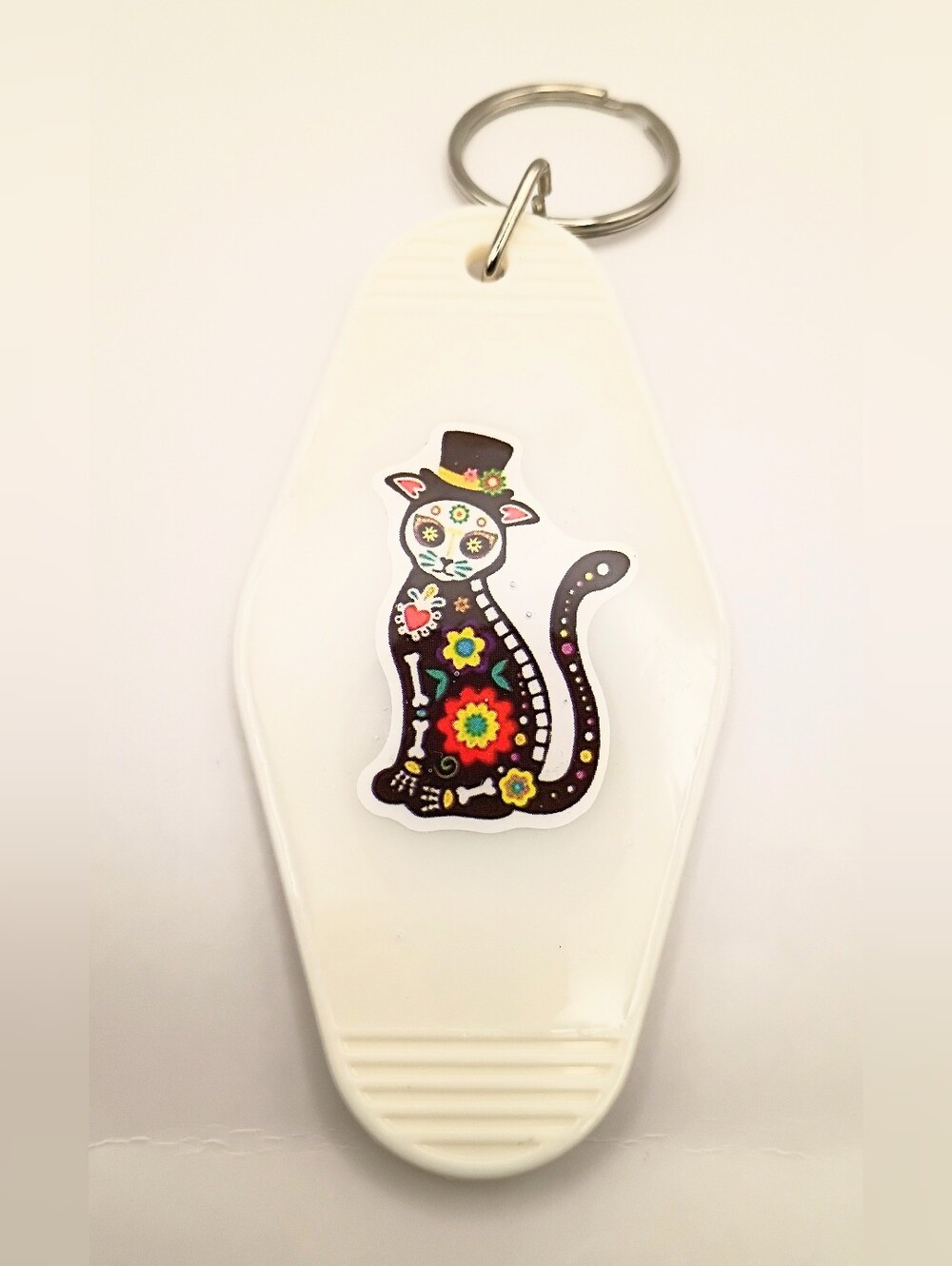 Sugar Skull Cat Keychain Motel Key Tag